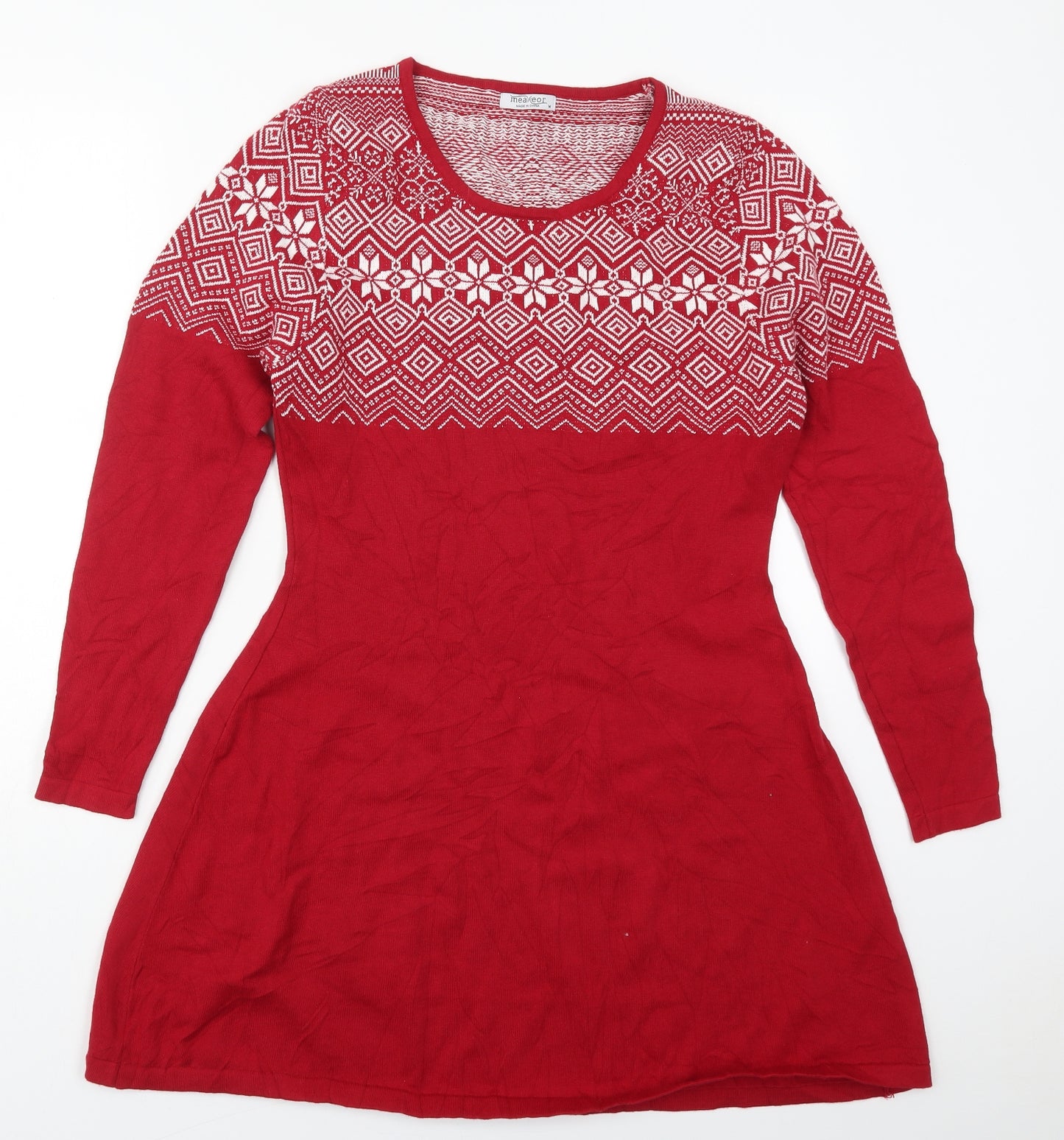 Meameor Womens Red Geometric Acrylic Jumper Dress  Size M  Round Neck Pullover