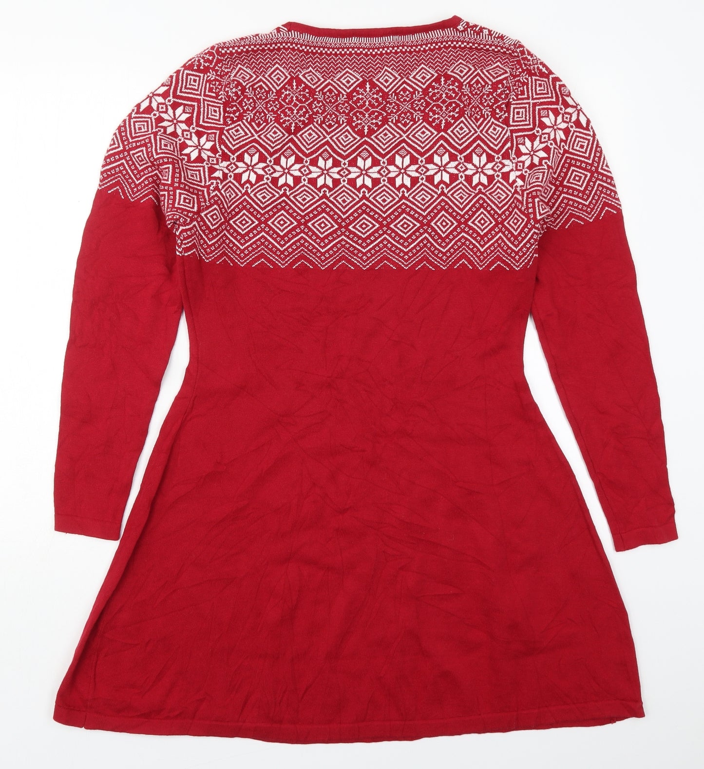 Meameor Womens Red Geometric Acrylic Jumper Dress  Size M  Round Neck Pullover