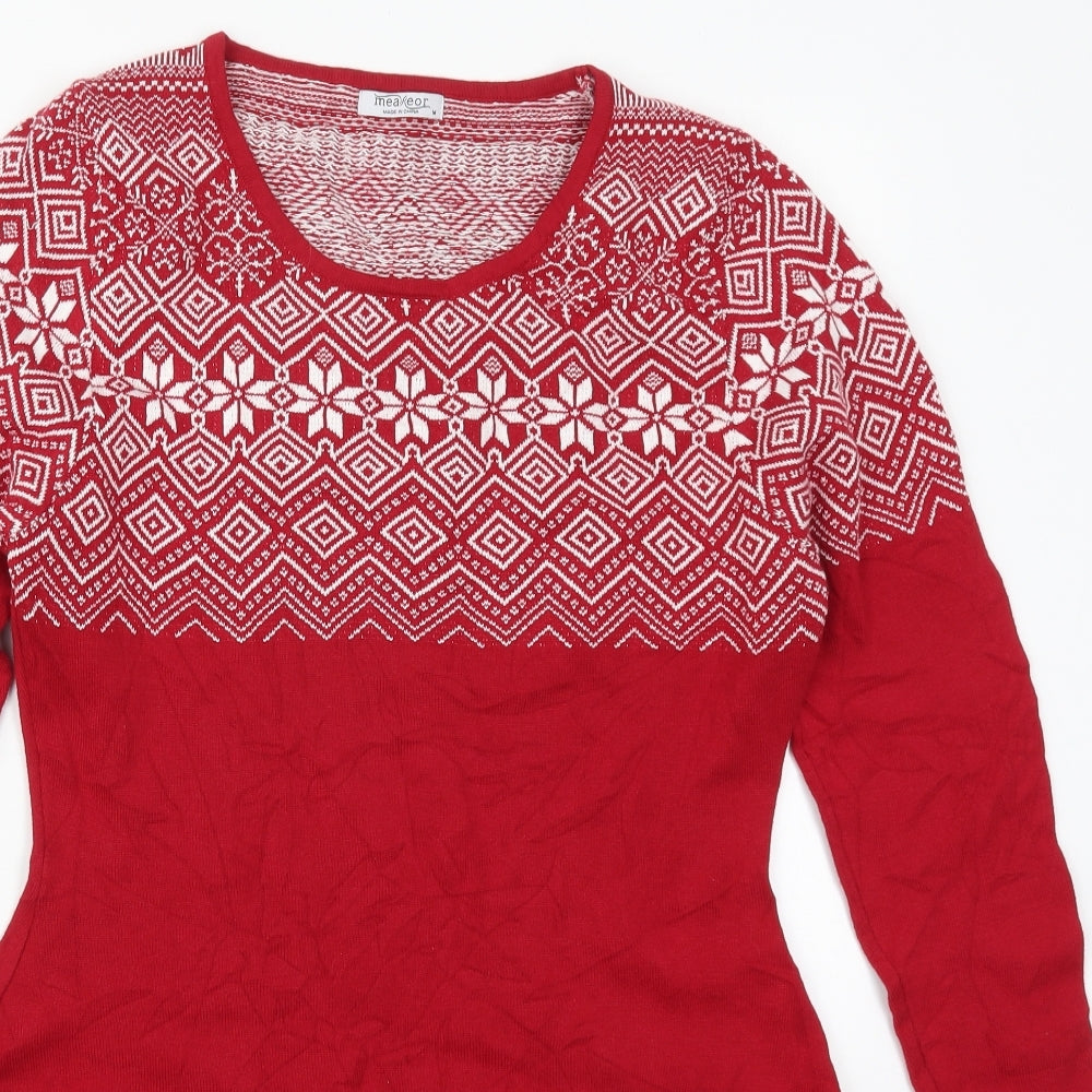 Meameor Womens Red Geometric Acrylic Jumper Dress  Size M  Round Neck Pullover