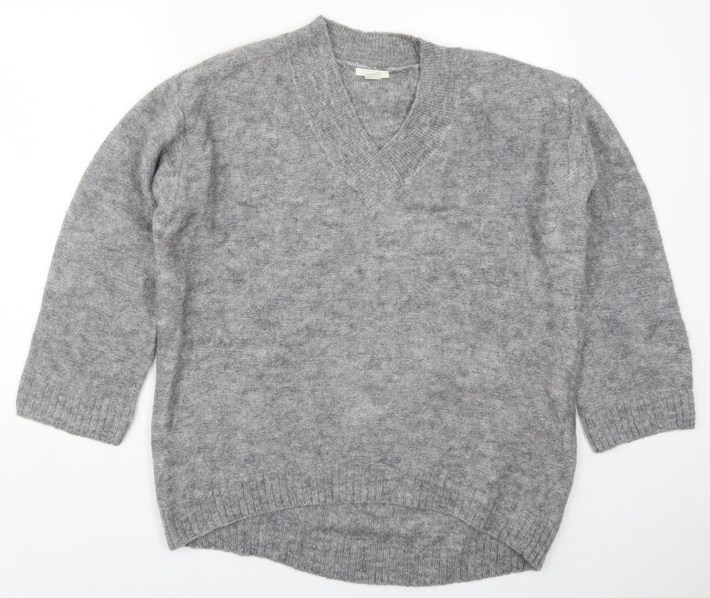 H&M Womens Grey V-Neck  Acrylic Pullover Jumper Size M