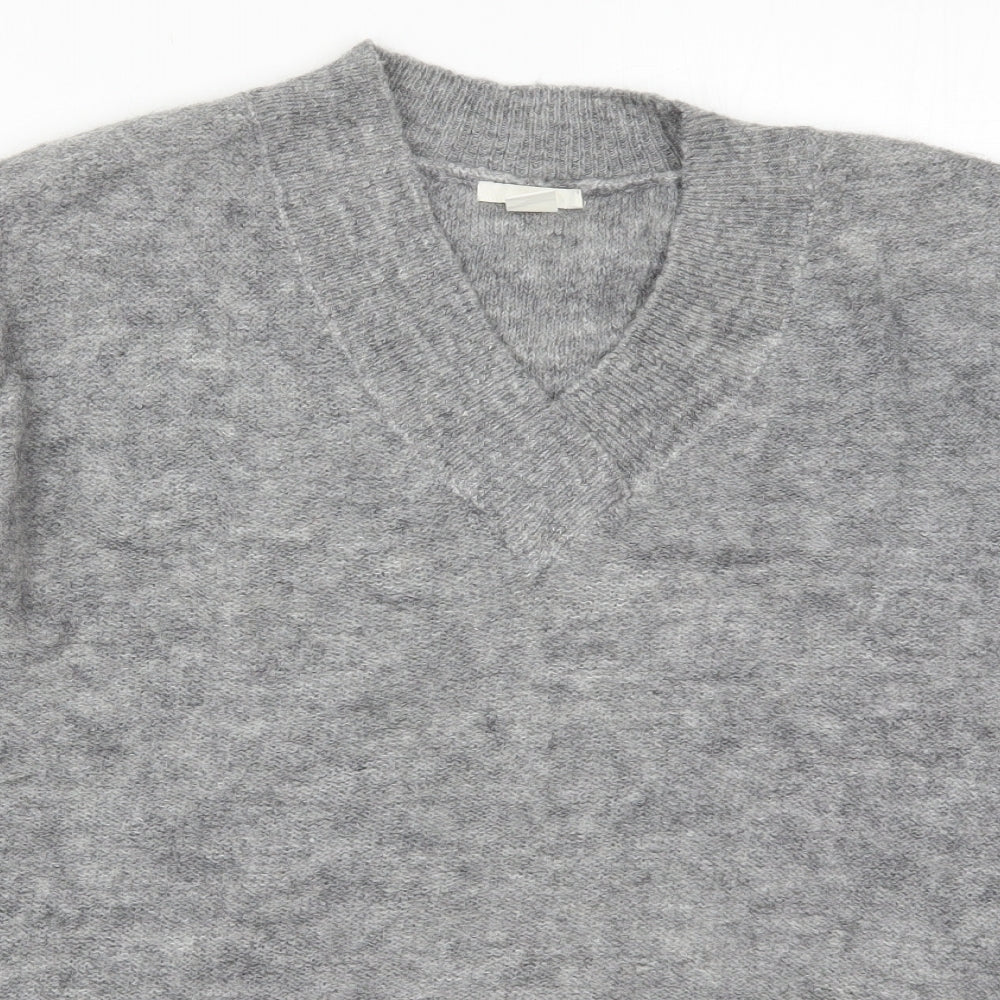 H&M Womens Grey V-Neck  Acrylic Pullover Jumper Size M