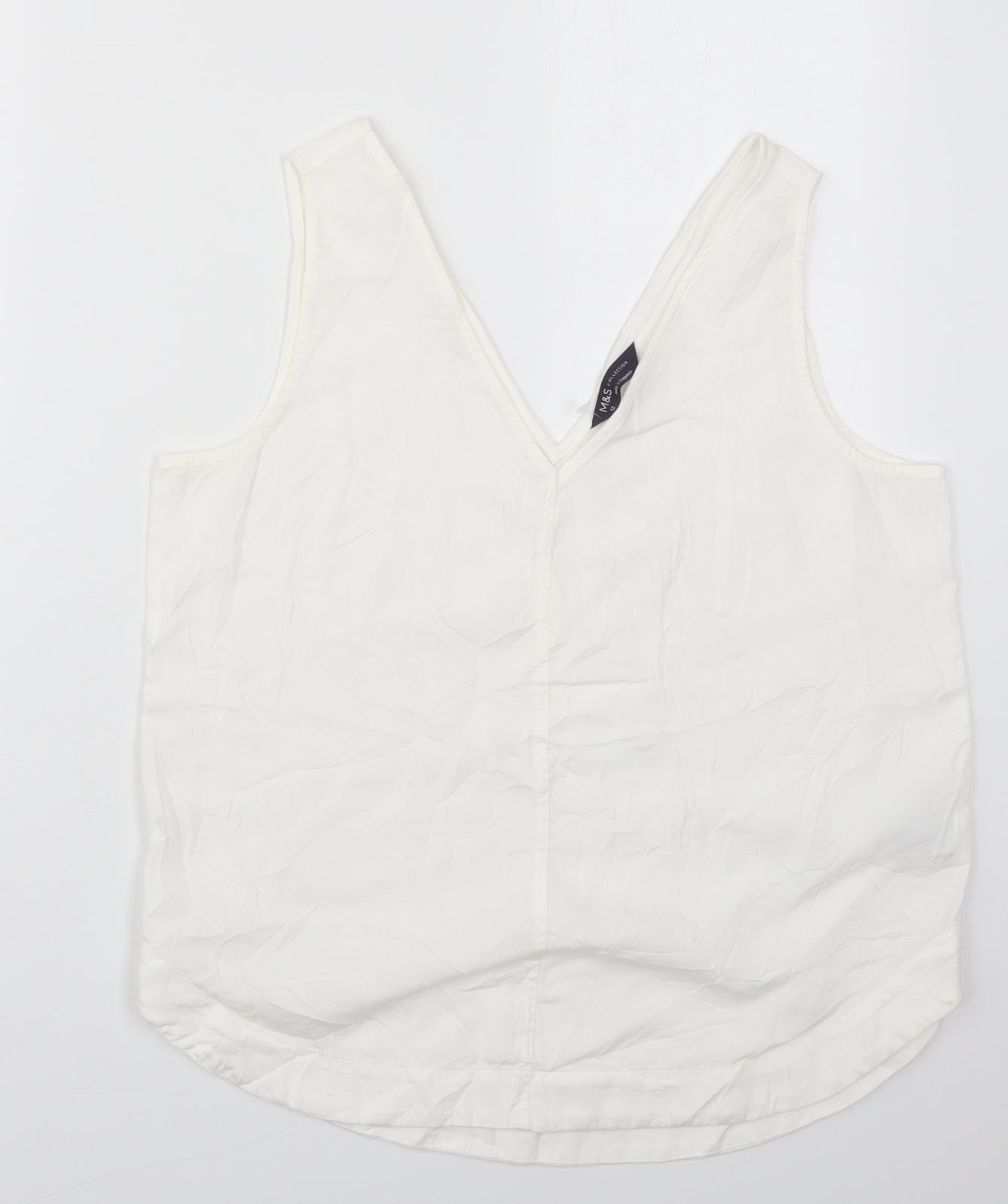 Marks and Spencer Womens White  Lyocell Basic Tank Size 12 V-Neck