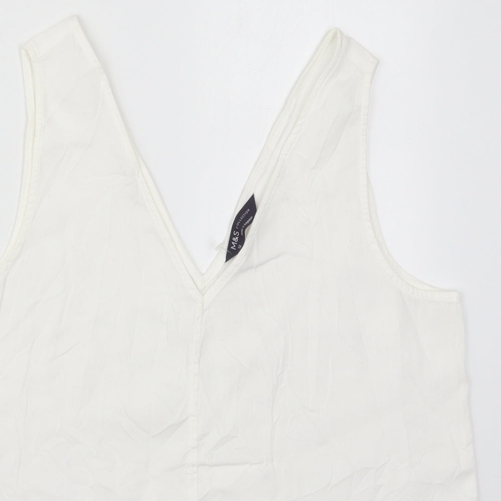Marks and Spencer Womens White  Lyocell Basic Tank Size 12 V-Neck