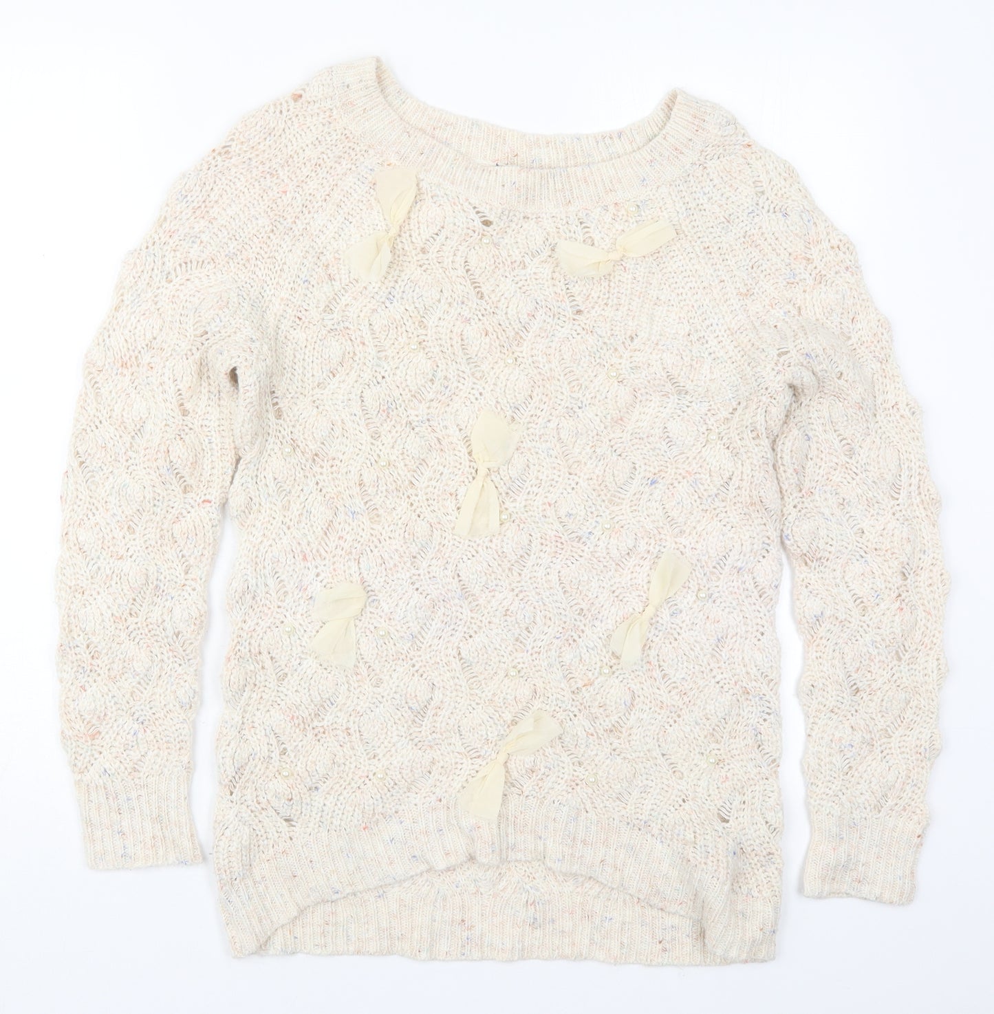 George Womens Beige Round Neck  Acrylic Pullover Jumper Size 10