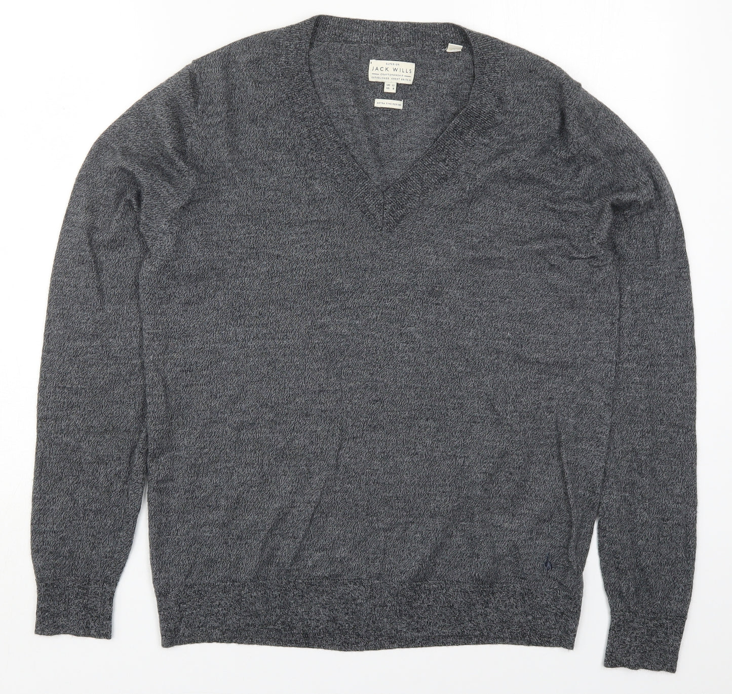Jack Wills Womens Grey V-Neck  Wool Pullover Jumper Size 12