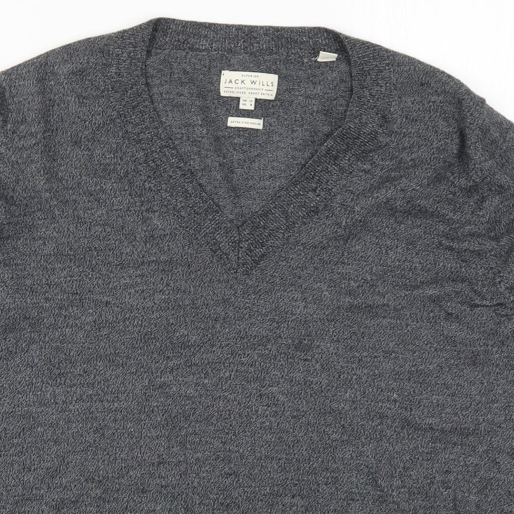 Jack Wills Womens Grey V-Neck  Wool Pullover Jumper Size 12