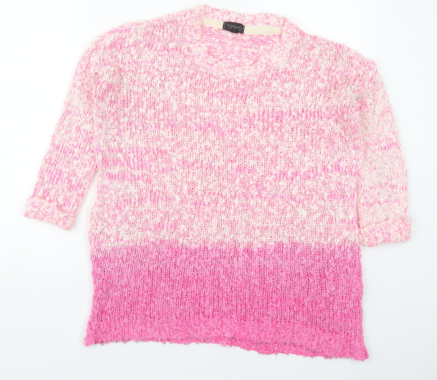 Topshop Womens Pink Round Neck  Acrylic Pullover Jumper Size 8