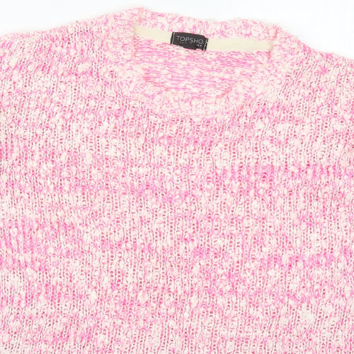 Topshop Womens Pink Round Neck  Acrylic Pullover Jumper Size 8