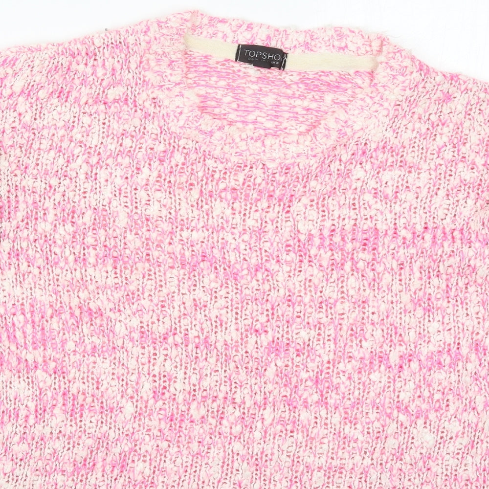 Topshop Womens Pink Round Neck  Acrylic Pullover Jumper Size 8