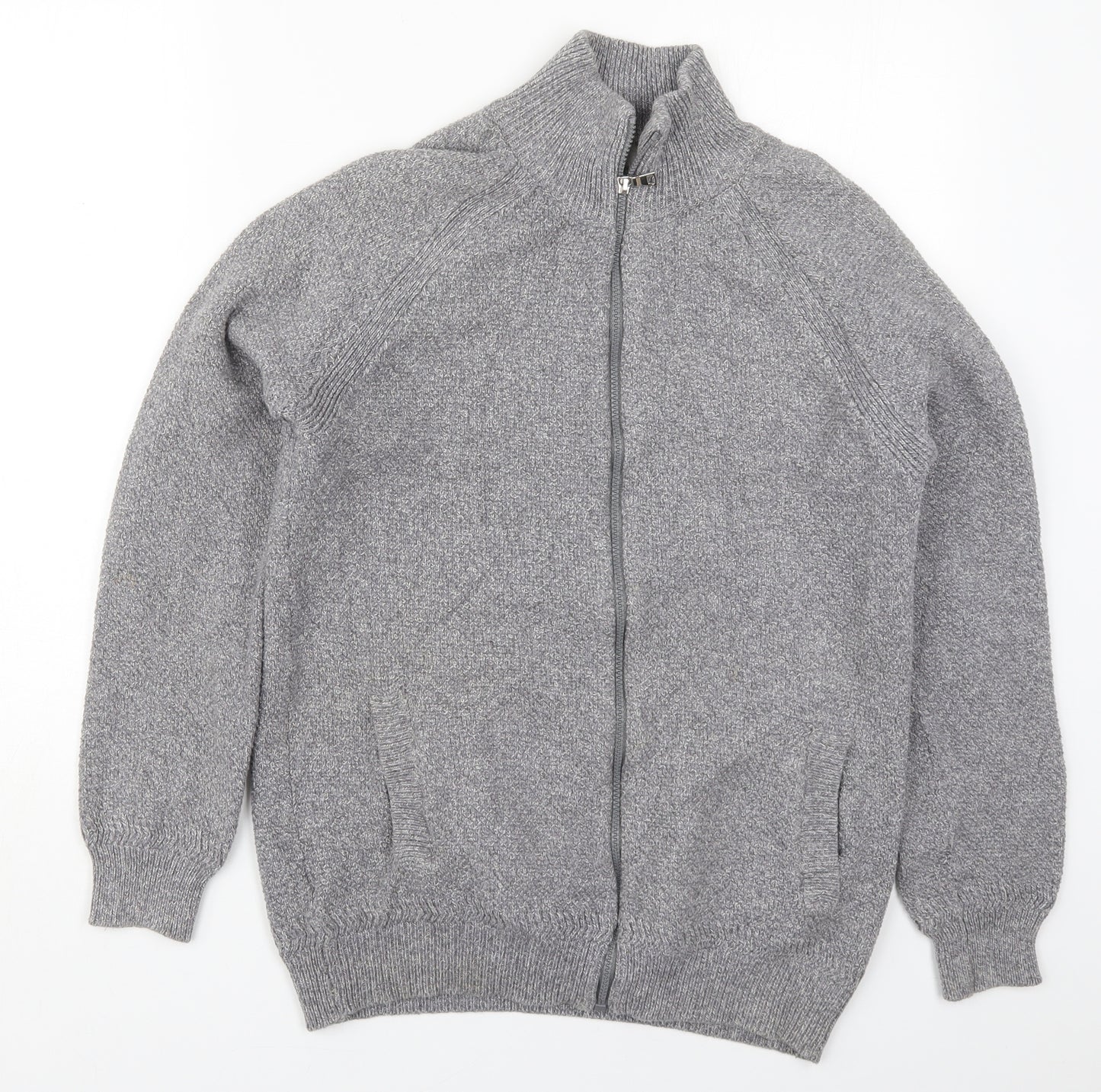 Marks and Spencer Mens Grey Mock Neck  Cotton Full Zip Jumper Size S