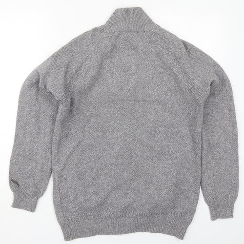 Marks and Spencer Mens Grey Mock Neck  Cotton Full Zip Jumper Size S