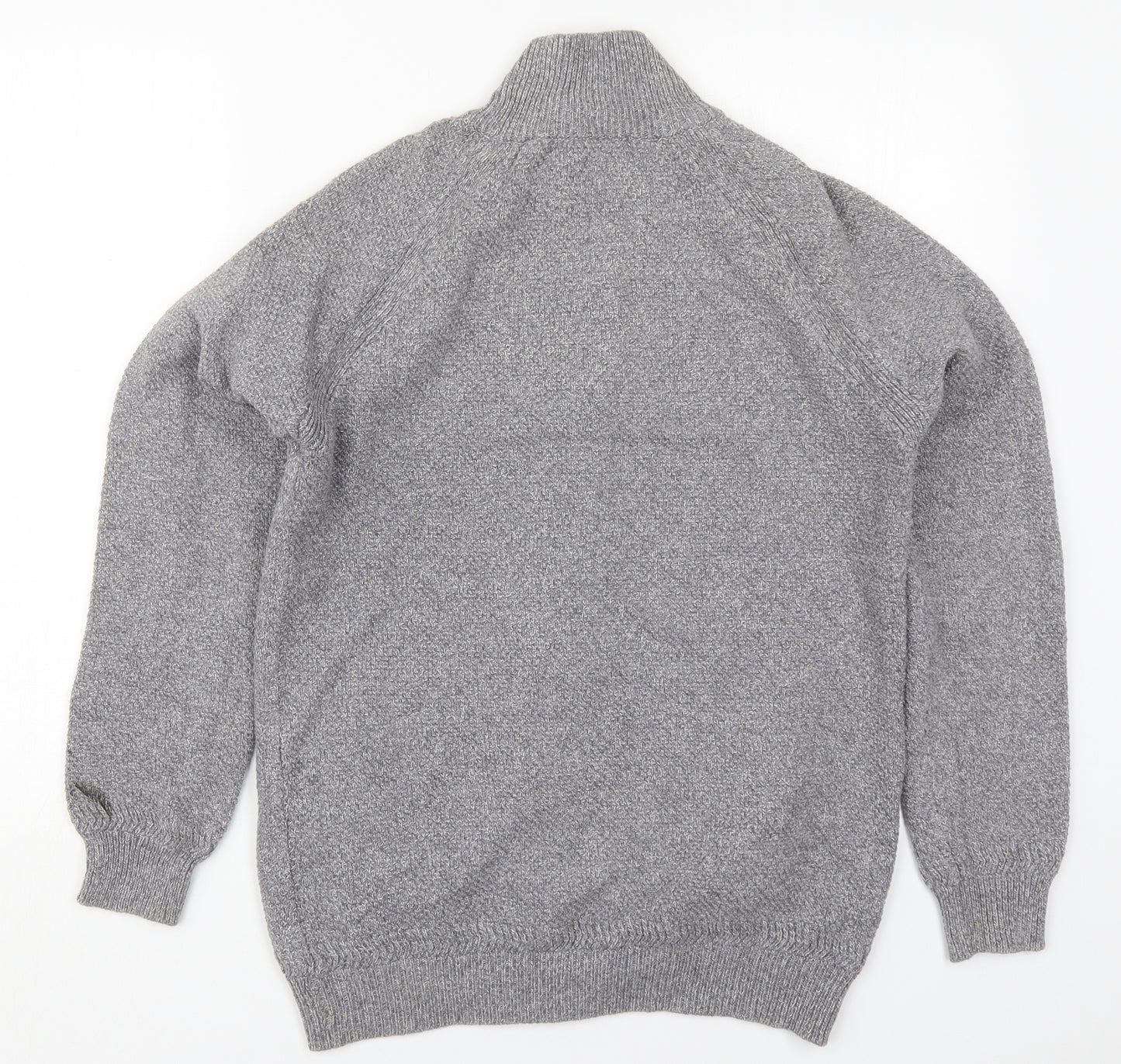 Marks and Spencer Mens Grey Mock Neck  Cotton Full Zip Jumper Size S