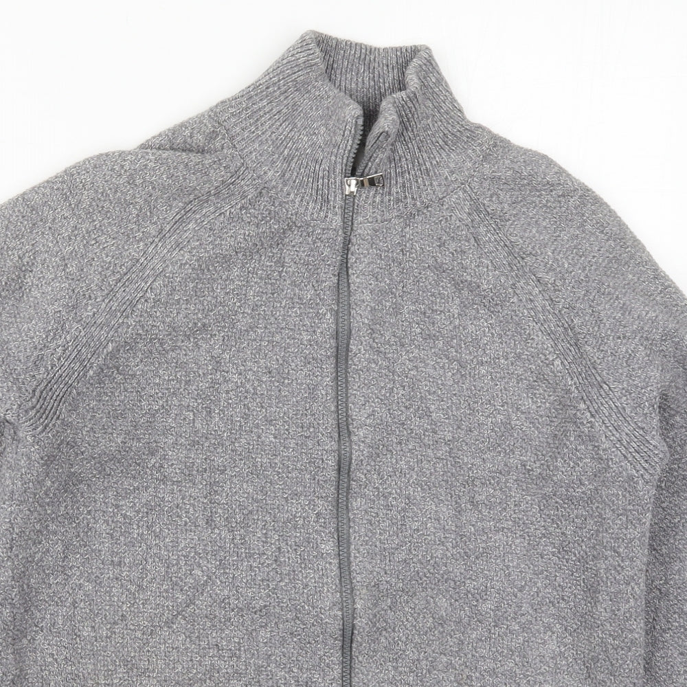 Marks and Spencer Mens Grey Mock Neck  Cotton Full Zip Jumper Size S