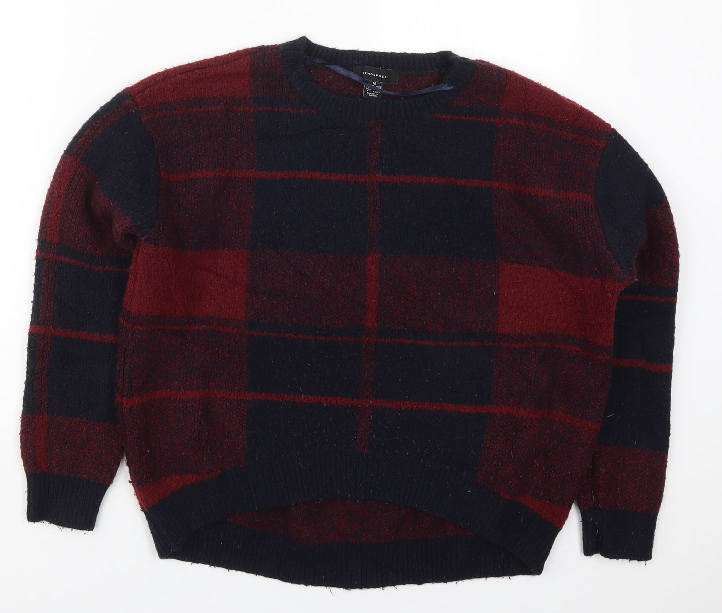 Atmosphere Womens Red Round Neck Check Acrylic Pullover Jumper Size 10
