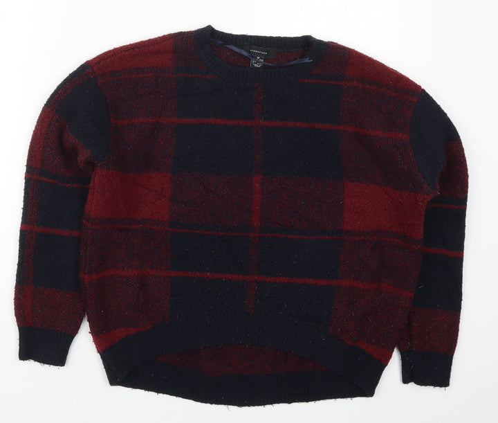 Atmosphere Womens Red Round Neck Check Acrylic Pullover Jumper Size 10