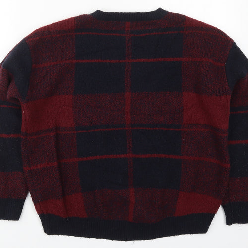 Atmosphere Womens Red Round Neck Check Acrylic Pullover Jumper Size 10