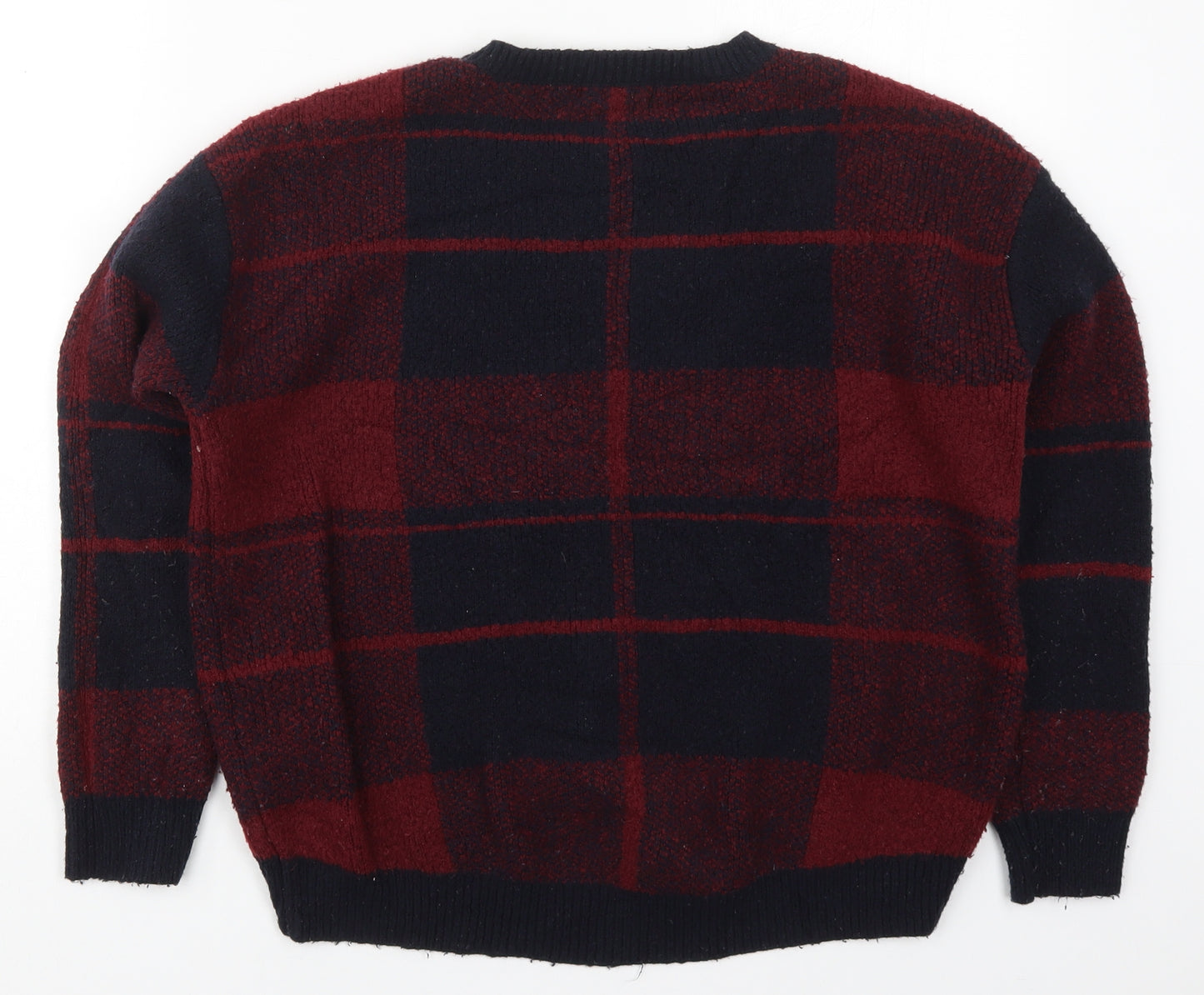 Atmosphere Womens Red Round Neck Check Acrylic Pullover Jumper Size 10