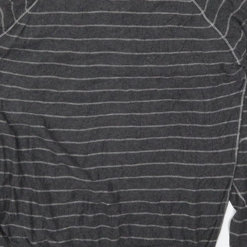 Fresh Mens Grey V-Neck Striped Cotton Pullover Jumper Size 2XL