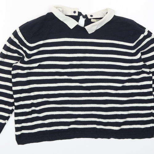 Oasis Womens Blue Collared Striped Cotton Pullover Jumper Size L