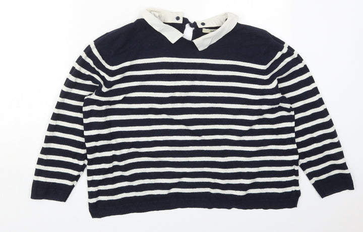 Oasis Womens Blue Collared Striped Cotton Pullover Jumper Size L
