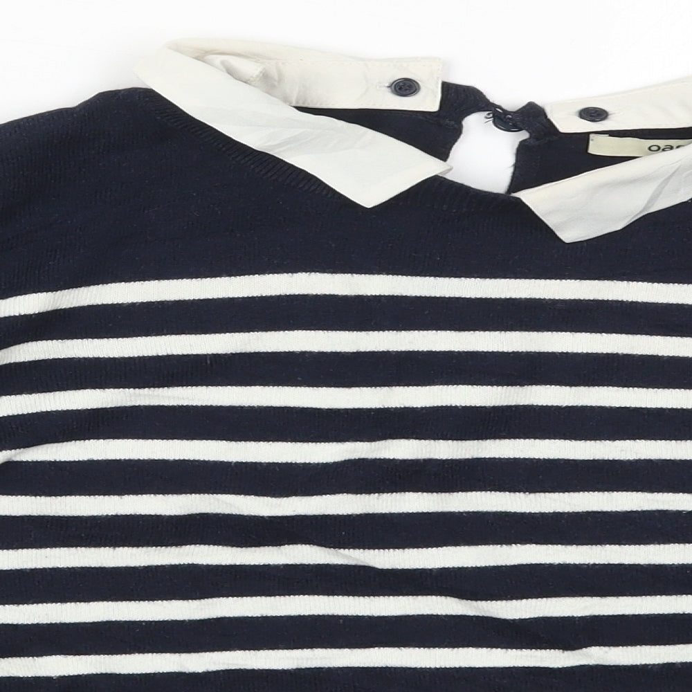 Oasis Womens Blue Collared Striped Cotton Pullover Jumper Size L