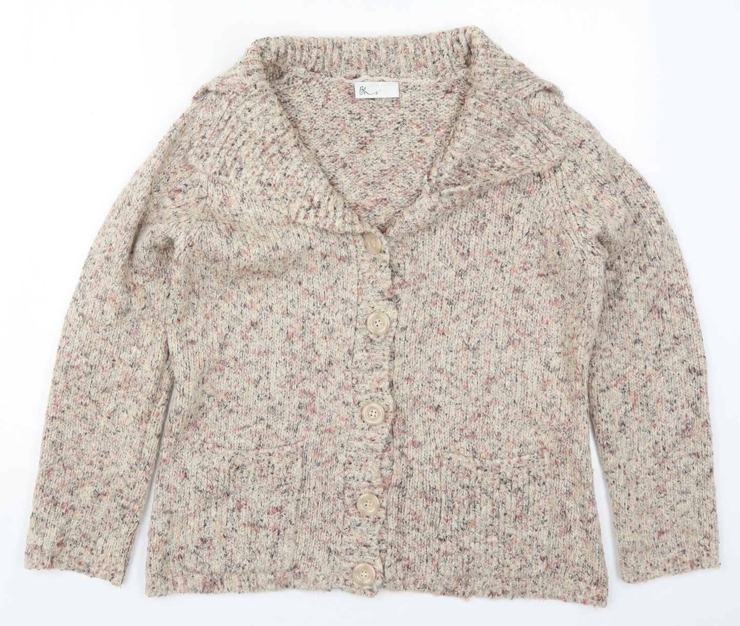 BHS Womens Beige Collared  Acrylic Cardigan Jumper Size 14