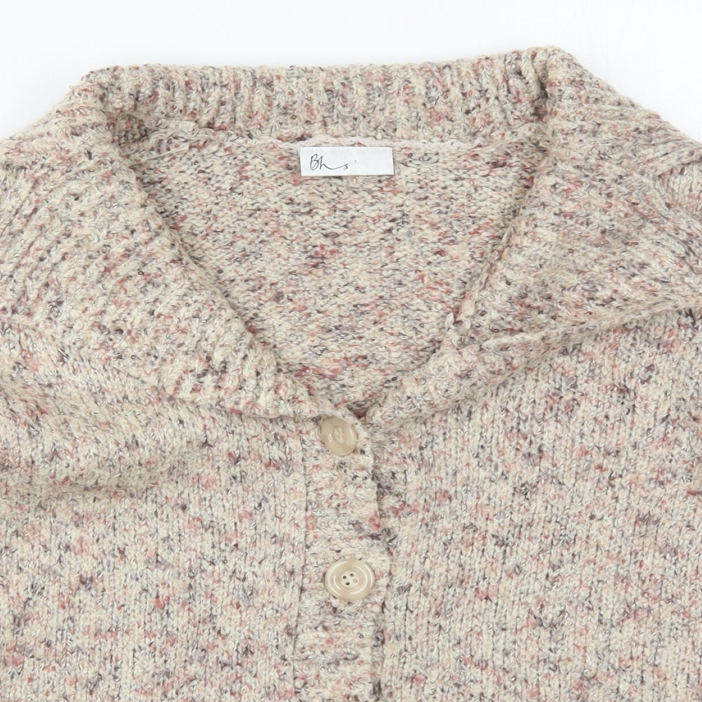 BHS Womens Beige Collared  Acrylic Cardigan Jumper Size 14