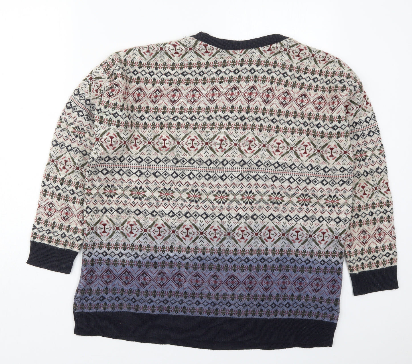 Sparkle & Fade Womens Beige Round Neck Geometric Acrylic Pullover Jumper Size S   - Blue