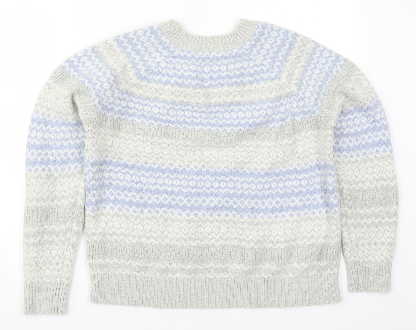 Mantaray Womens Grey Round Neck Striped Acrylic Pullover Jumper Size 12   - Blue