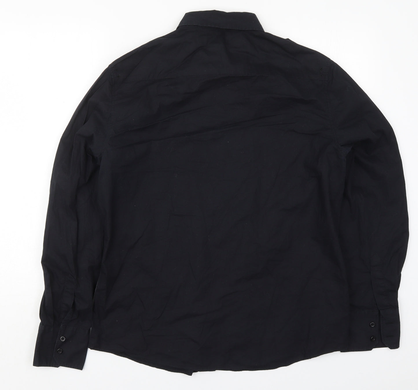 FLY53 Mens Black  Cotton  Button-Up Size L V-Neck Button