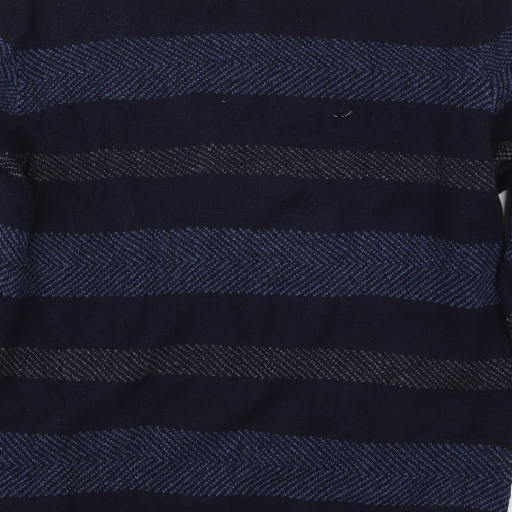 Marks and Spencer Mens Blue Round Neck Striped Wool Pullover Jumper Size M