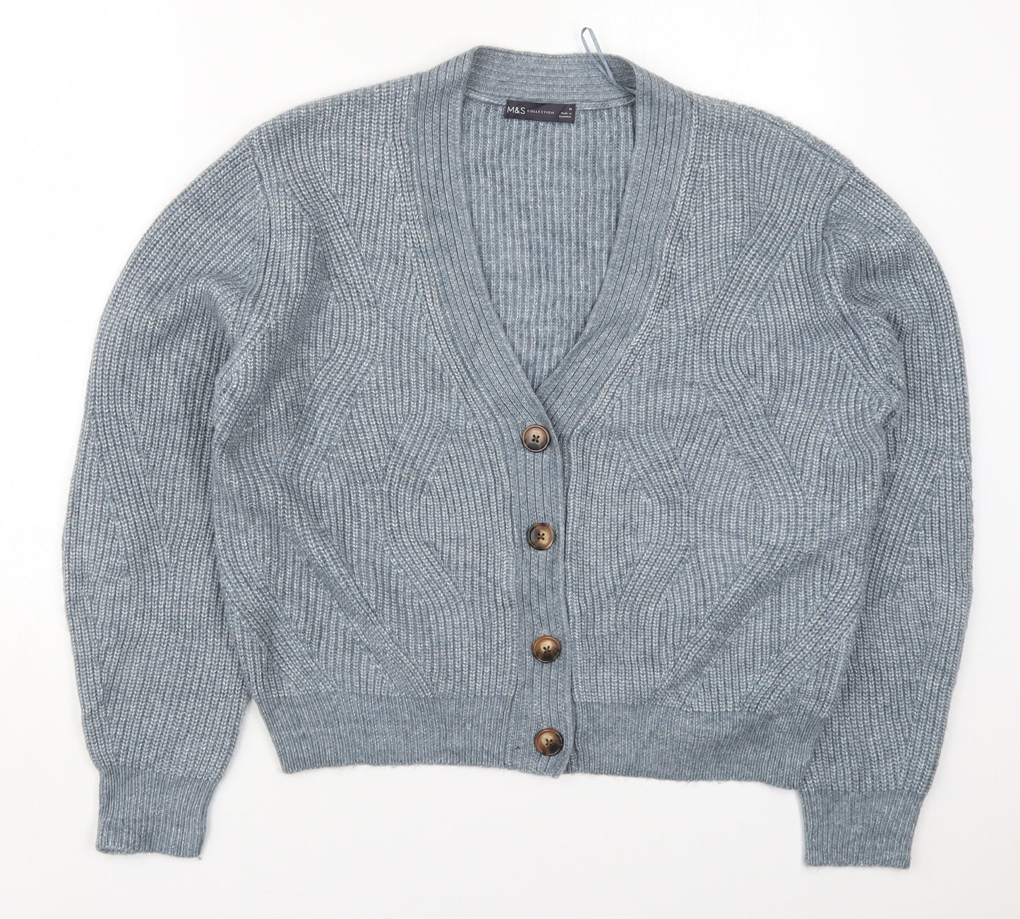 Marks and Spencer Womens Blue V-Neck  Polyester Cardigan Jumper Size M