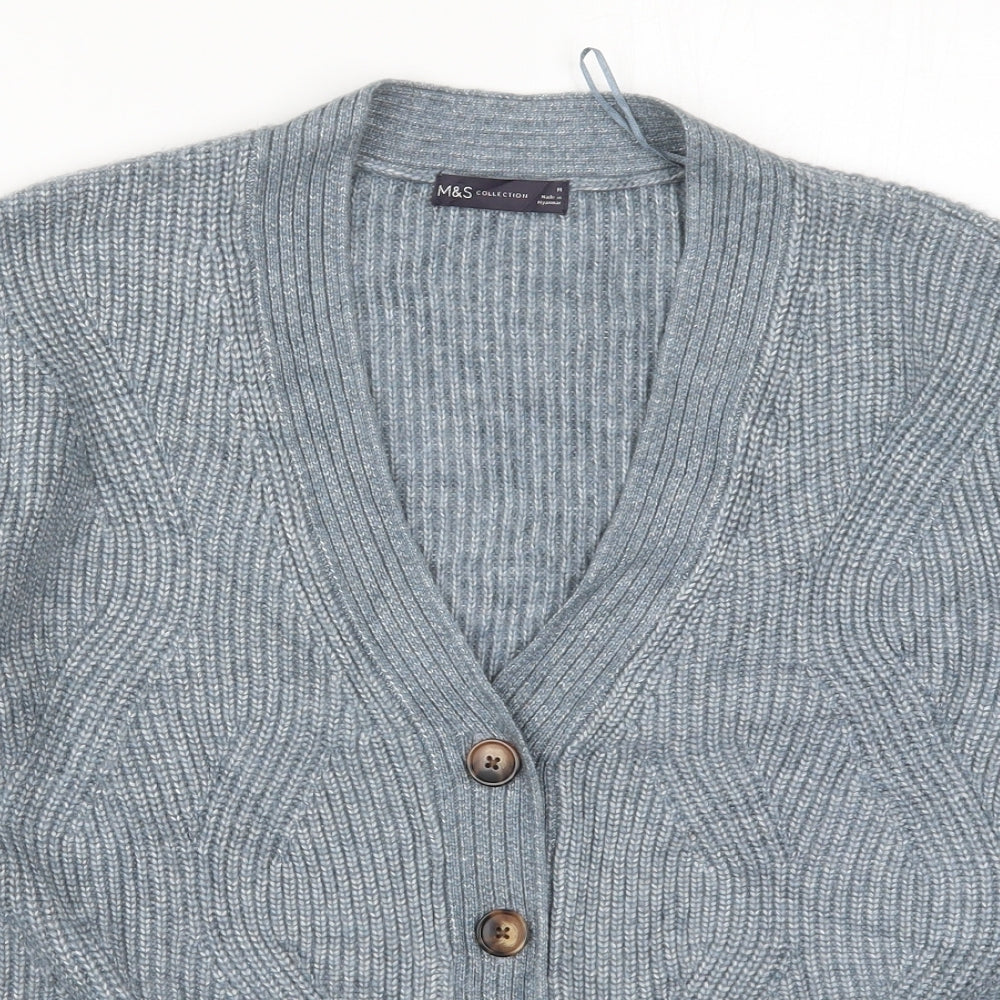Marks and Spencer Womens Blue V-Neck  Polyester Cardigan Jumper Size M