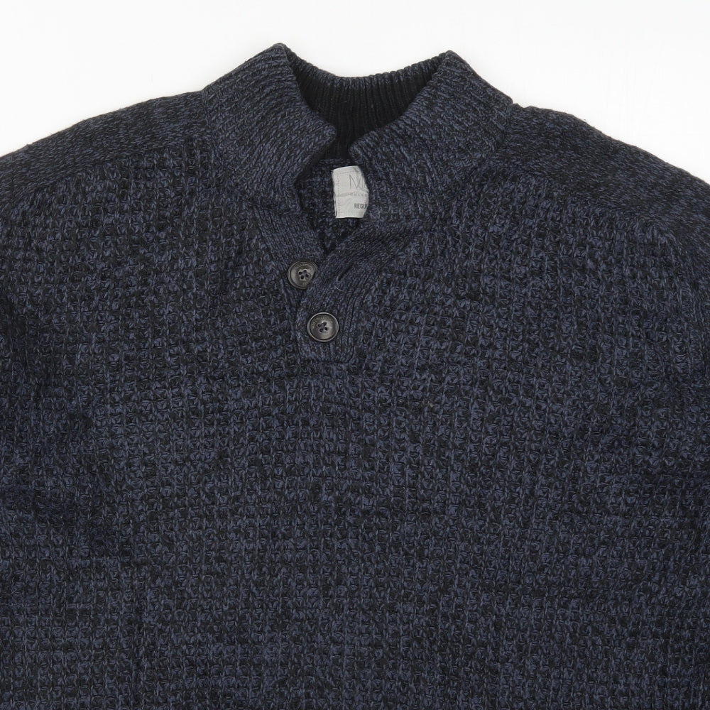 Marks and Spencer Mens Blue V-Neck  Acrylic Pullover Jumper Size L
