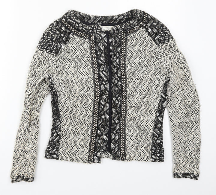 Miss Selfridge Womens Grey Round Neck Geometric Cotton Cardigan Jumper Size 4
