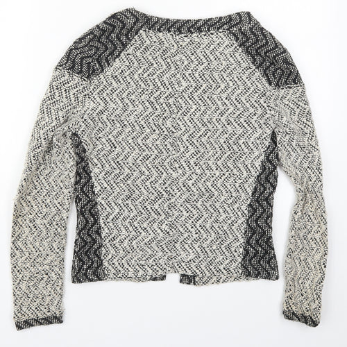 Miss Selfridge Womens Grey Round Neck Geometric Cotton Cardigan Jumper Size 4