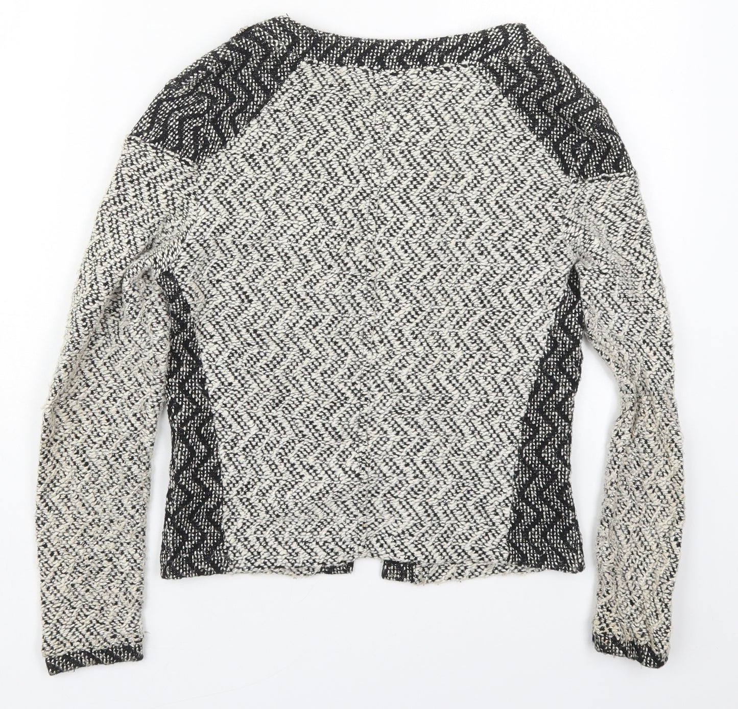 Miss Selfridge Womens Grey Round Neck Geometric Cotton Cardigan Jumper Size 4