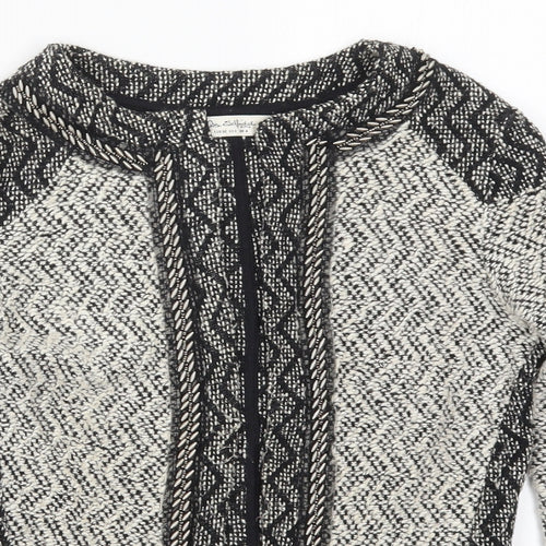 Miss Selfridge Womens Grey Round Neck Geometric Cotton Cardigan Jumper Size 4