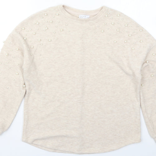 Papaya Womens Beige Round Neck  Polyester Pullover Jumper Size 12