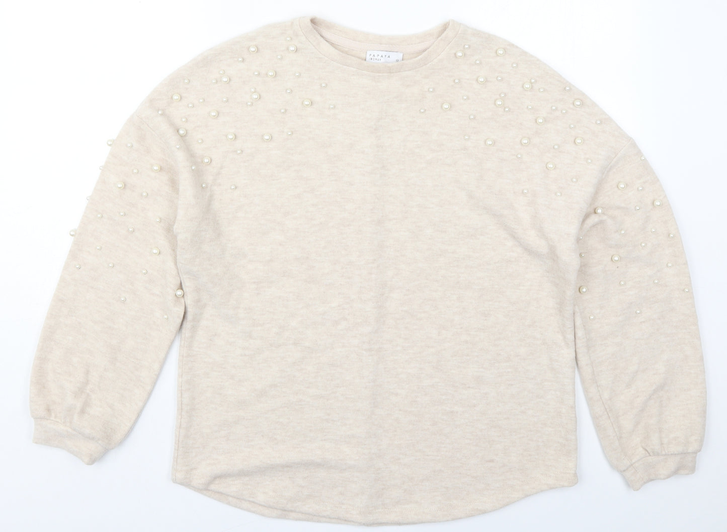 Papaya Womens Beige Round Neck  Polyester Pullover Jumper Size 12