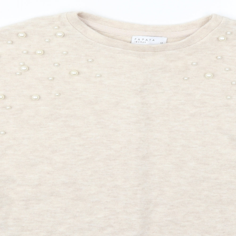 Papaya Womens Beige Round Neck  Polyester Pullover Jumper Size 12