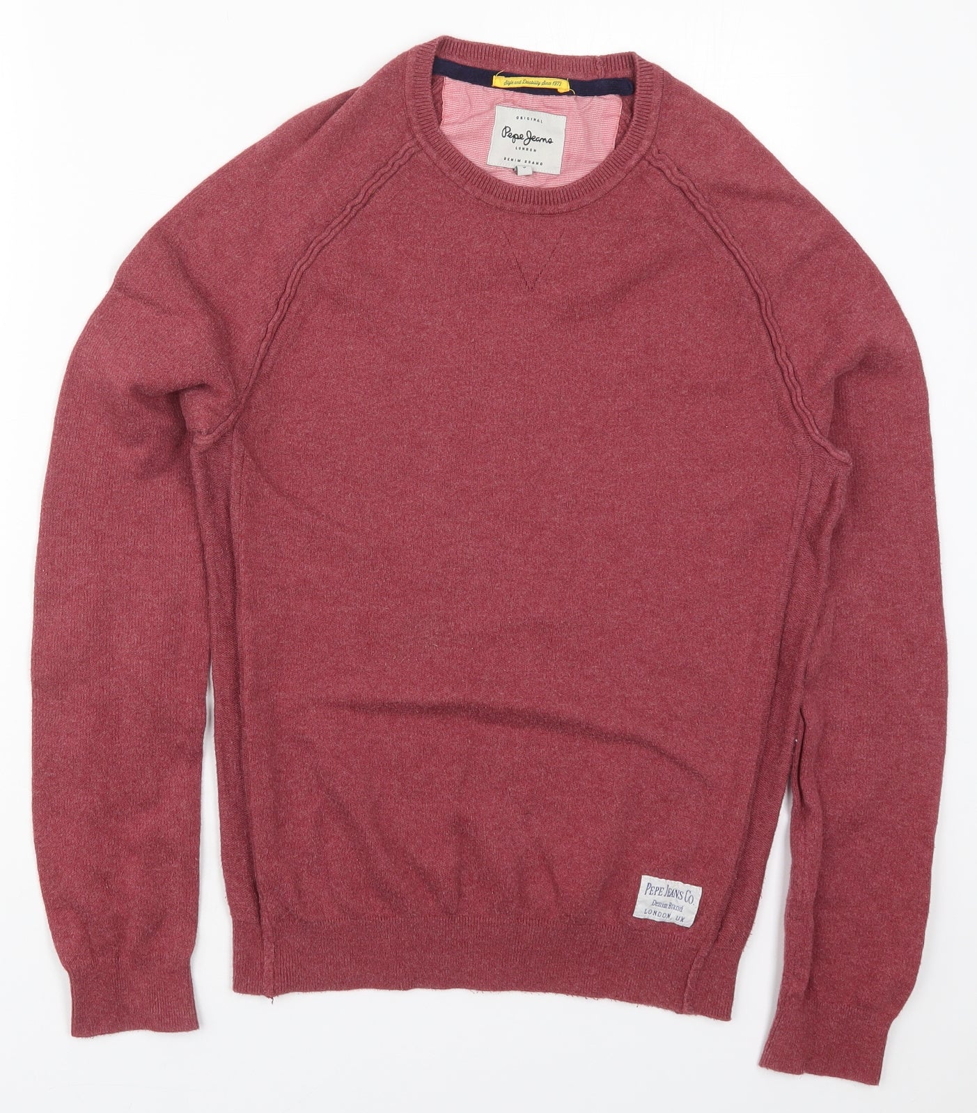 Pepe Jeans Mens Red Round Neck  Cotton Pullover Jumper Size S
