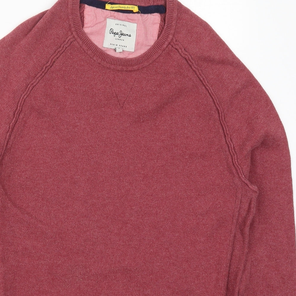 Pepe Jeans Mens Red Round Neck  Cotton Pullover Jumper Size S