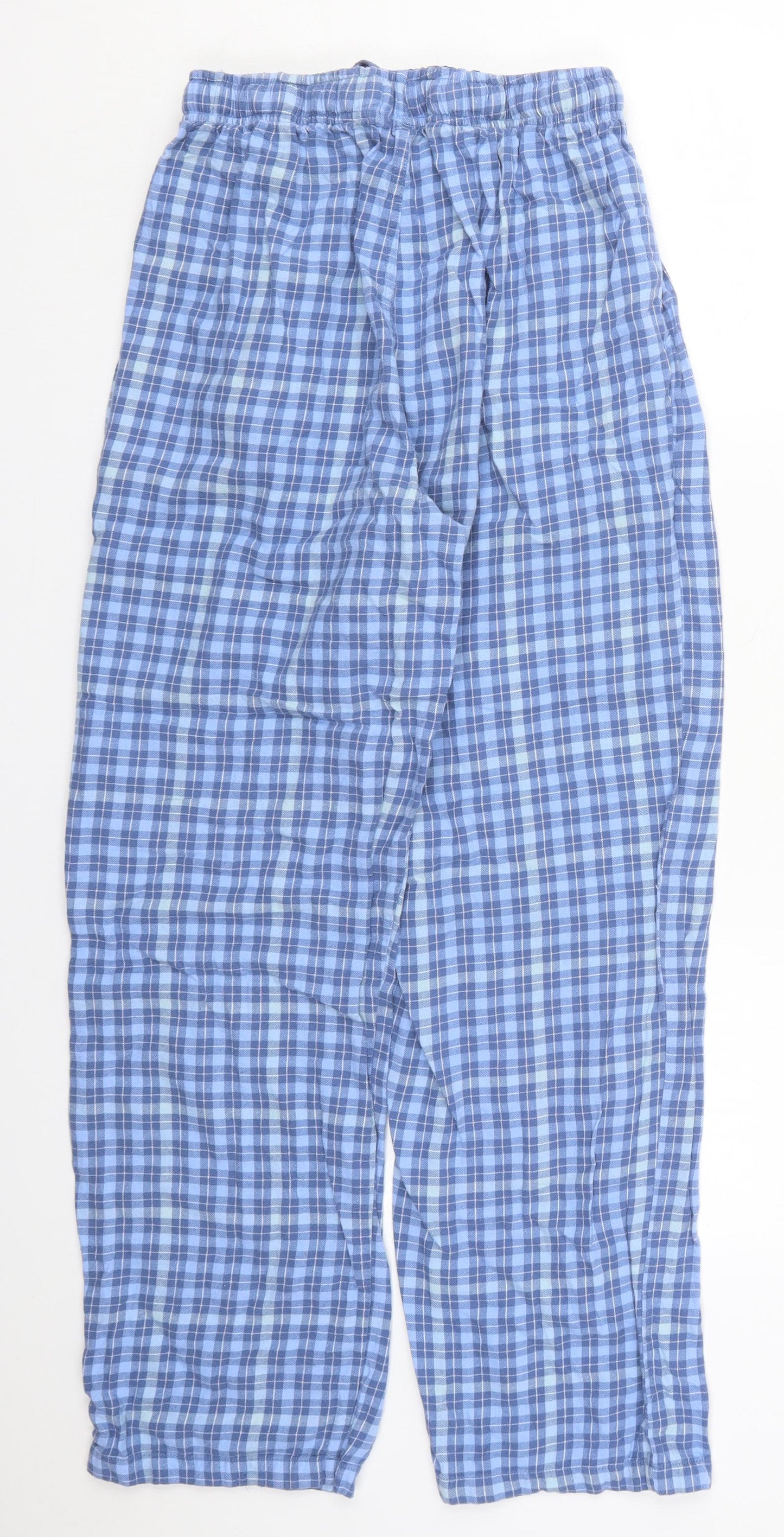 Dunnes Womens Blue Check Cotton Trousers  Size S L27 in Regular Drawstring - Pyjama Pants