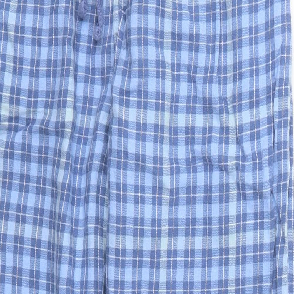 Dunnes Womens Blue Check Cotton Trousers  Size S L27 in Regular Drawstring - Pyjama Pants