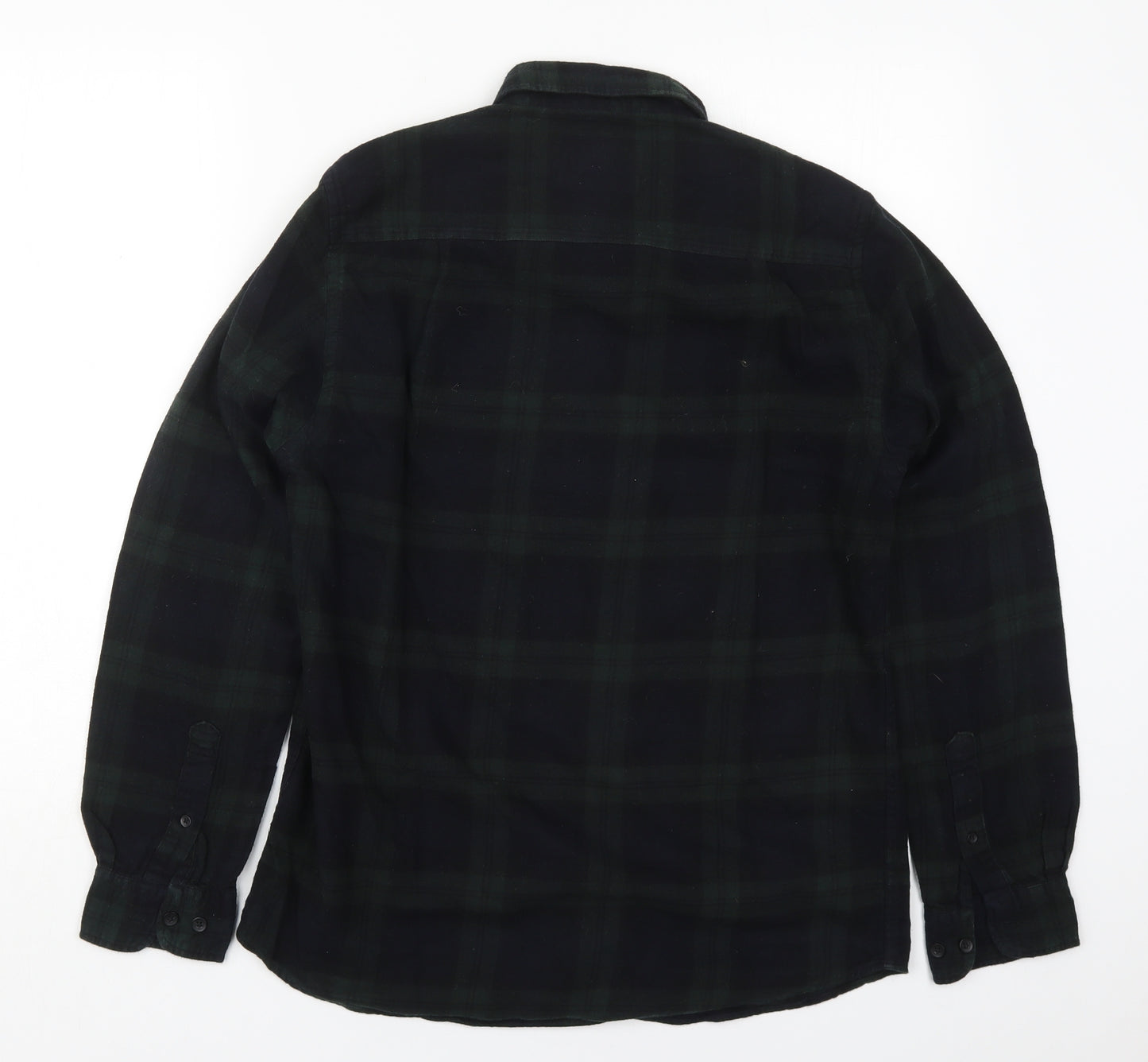 Primark Mens Green Check Cotton  Button-Up Size M Collared Button