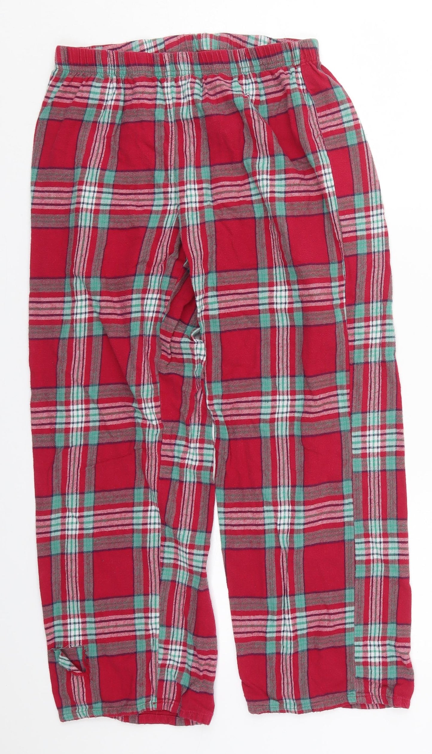 F&F Womens Red Check Cotton Trousers  Size 8 L26 in Regular  - Pyjama Pants