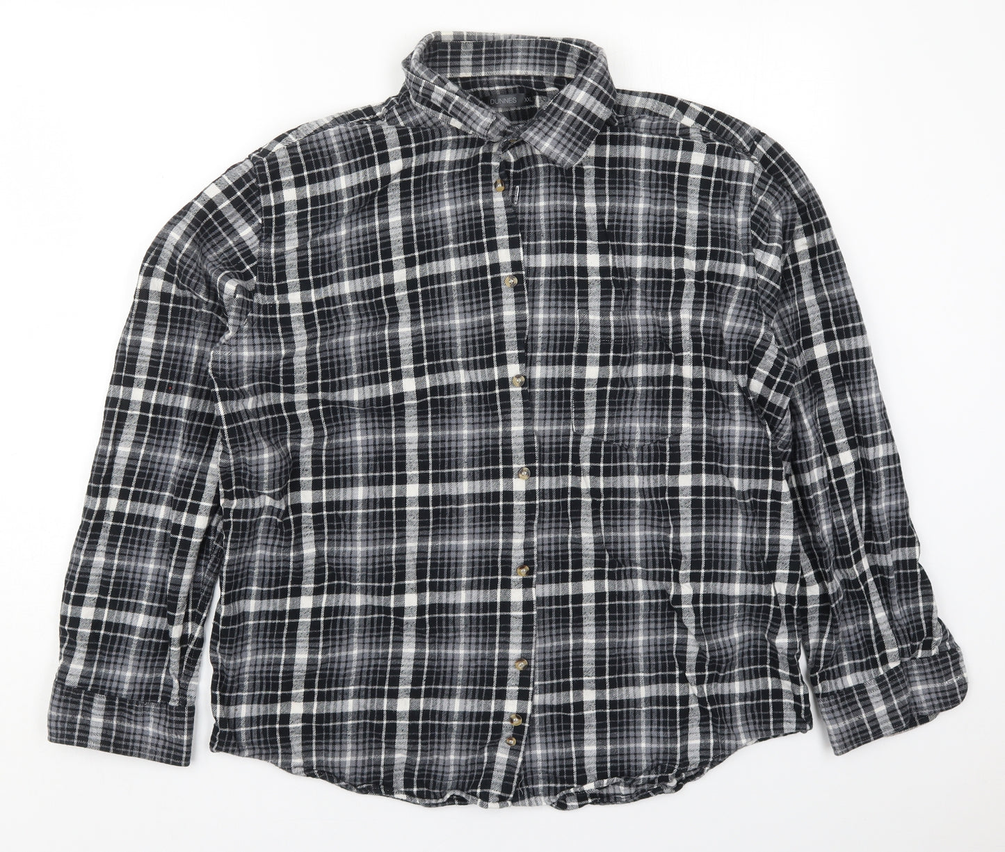 Dunnes Mens Grey Check Cotton  Button-Up Size 2XL Collared Button