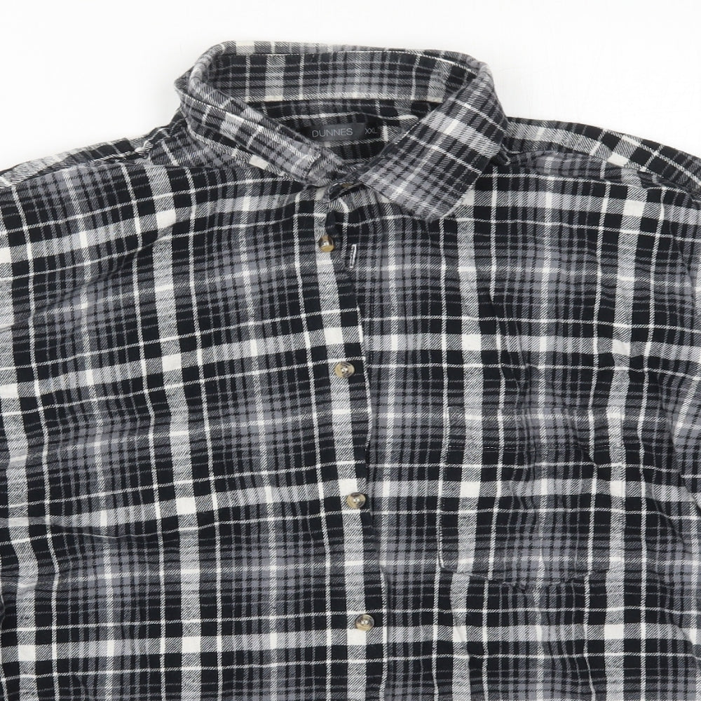 Dunnes Mens Grey Check Cotton  Button-Up Size 2XL Collared Button