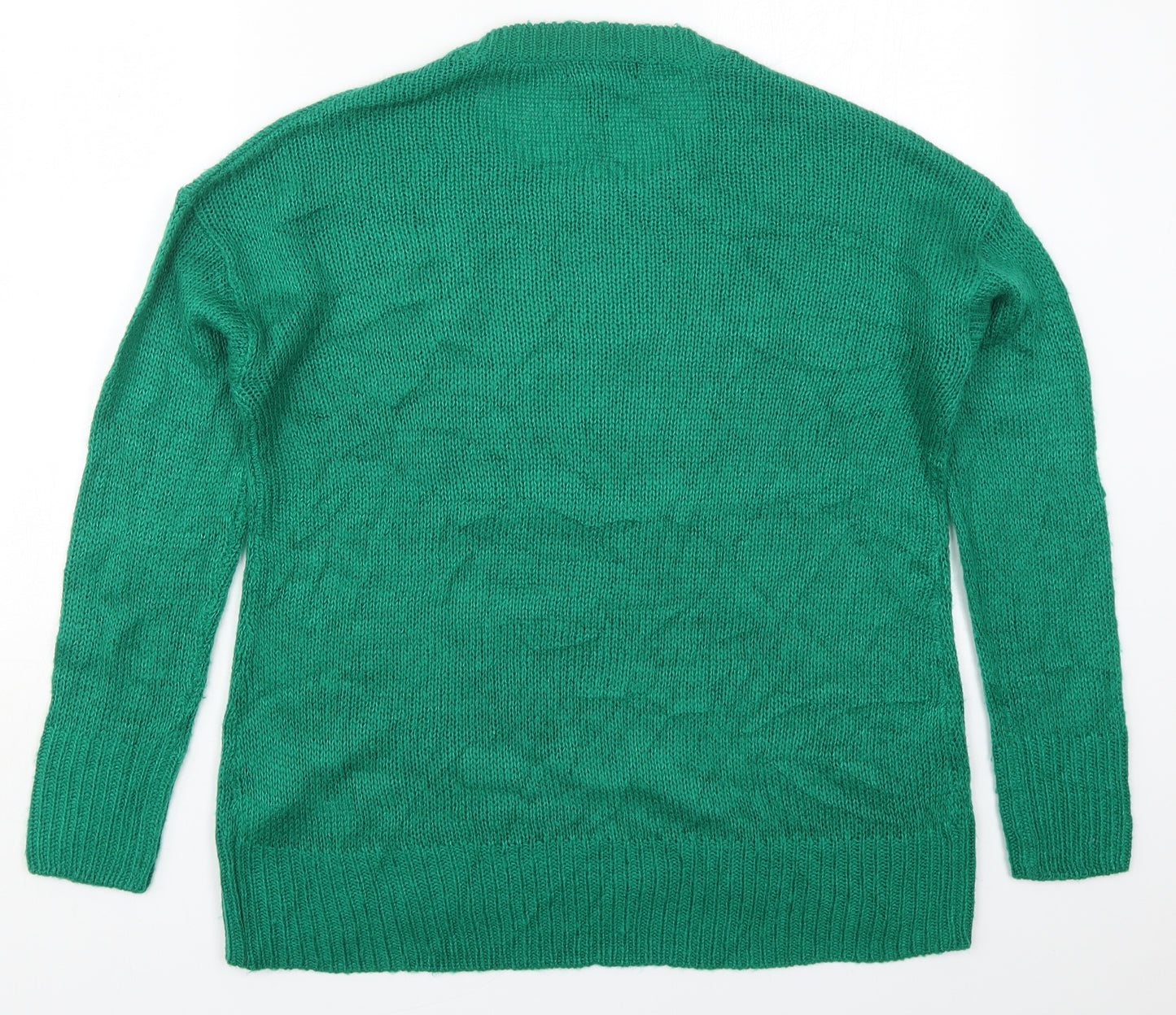 New Look Womens Green Round Neck  Acrylic Pullover Jumper Size M   - Mince Pies Before Guys